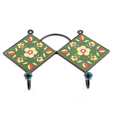 Forest Green And Yellow Tiny Flower Ceramic Tiles Hooks